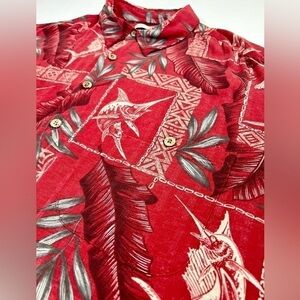 CARIBBEAN Men’s Red Short Sleeve Hawaiian Button‎ Down Marlin Fishing Island 3XT